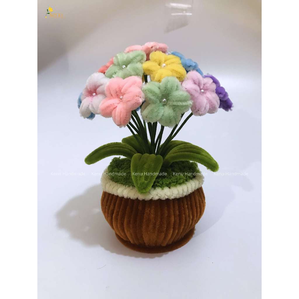 Chậu hoa mini bằng kẽm nhung dùng làm decor bàn làm việc, bàn học, quà tặng người thương