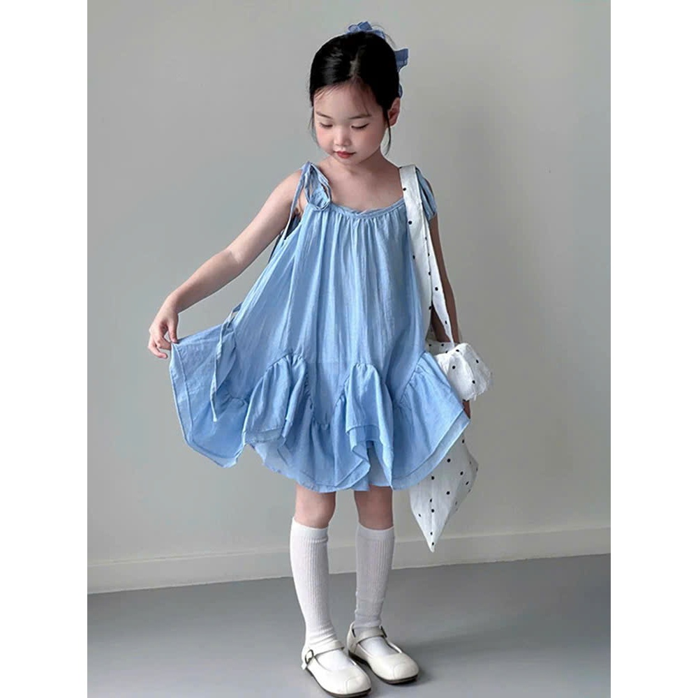 Đầm bé gái hai dây babydoll phối bèo tầng nhẹ nhàng phong cách tiểu thư Hàn Quốc mẹ và bé 13-55kg