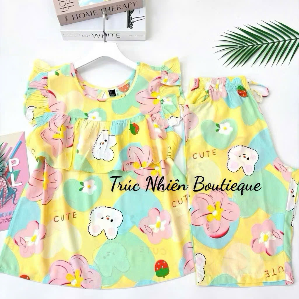 Bộ đồ Lanh Mặc Nhà Bèo Ngực, Đồ Bộ Tole Nữ Cánh Tiên Quần Lửng VNXK 40-75kg Chất Tole Mềm Mát