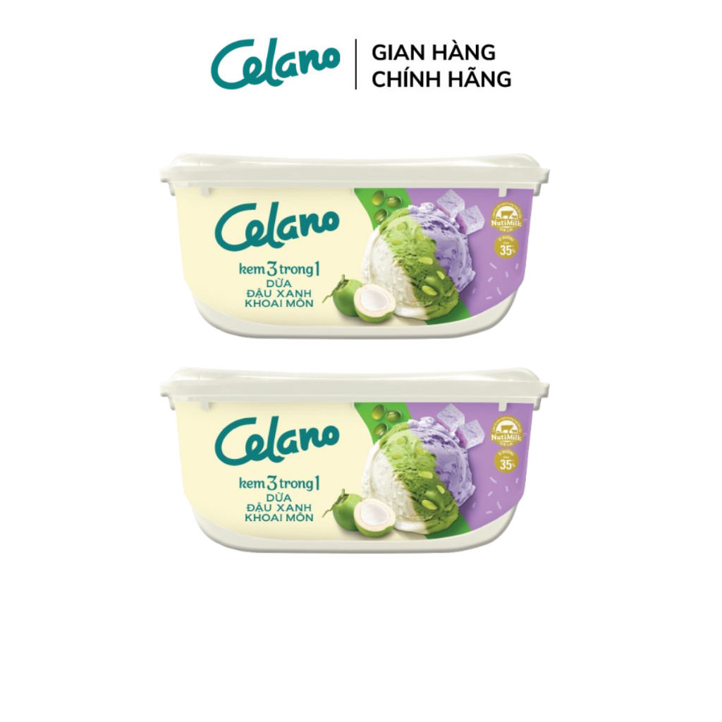 [Hỏa tốc HN/HCM] Combo 2 Kem Hộp Cao Cấp Celano 3in1 Dừa – Đậu Xanh – Khoai Môn (860ml)