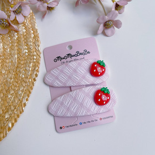 Set 2 kẹp tóc tone hồng dính charm, kẹp bật caro charm dâu, kitty