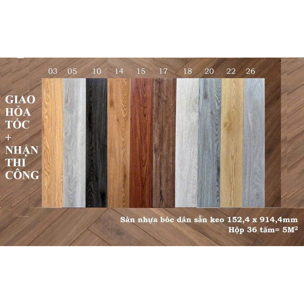 50 tấm, Sàn nhựa giả gỗ, 91.44cm x 15.24cm, có keo sẵn,Tấm dán sàn giả gỗ, PVC vinyl floor - 1