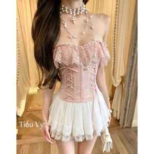 Set áo cúp ngực bèo ren chân váy xoè tầng