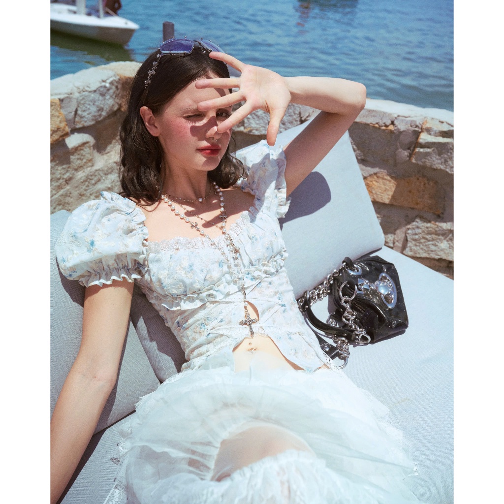 Elise Blouse - Remmus | Áo tay bồng vải hoa thêu vintage đan dây eo kiểu corset - BST SUMMER SLUMBER