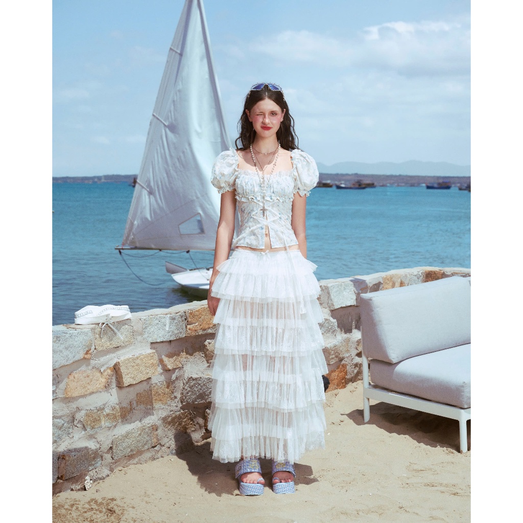 Elise Blouse - Remmus | Áo tay bồng vải hoa thêu vintage đan dây eo kiểu corset - BST SUMMER SLUMBER