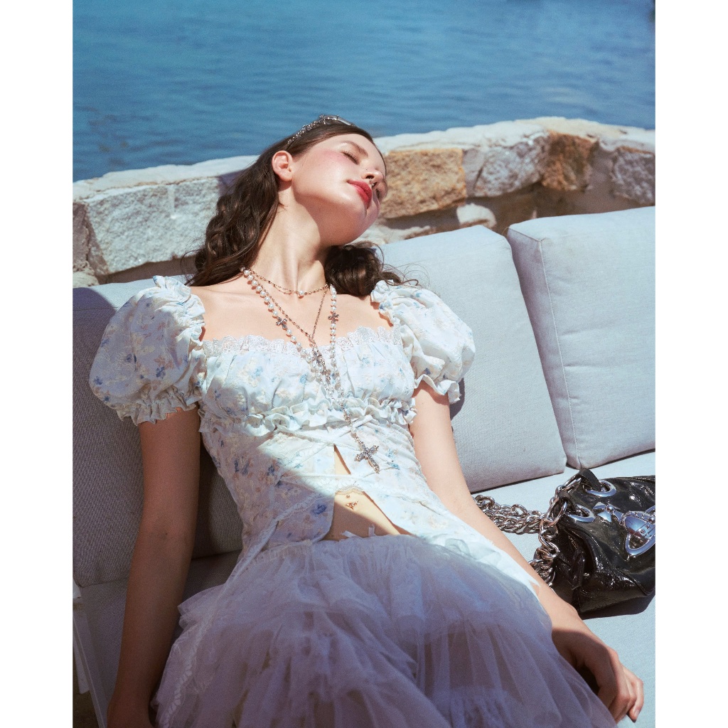 Elise Blouse - Remmus | Áo tay bồng vải hoa thêu vintage đan dây eo kiểu corset - BST SUMMER SLUMBER