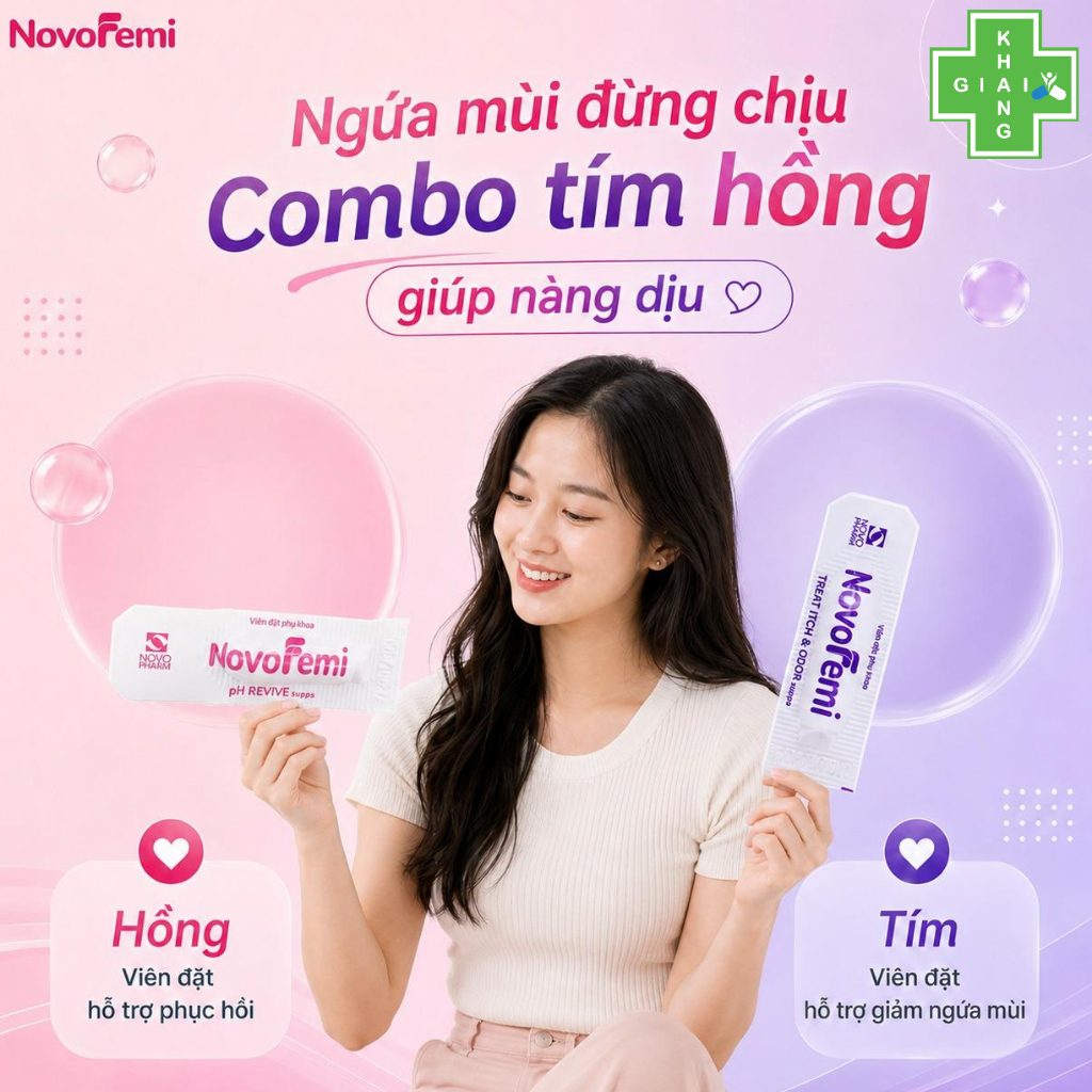 [CHE TÊN SP] Viên đặt giảm ngứa, khử mùi NovoFemi tím (Hộp 14 viên)   *Khách mua 7 viên thì không có hộp