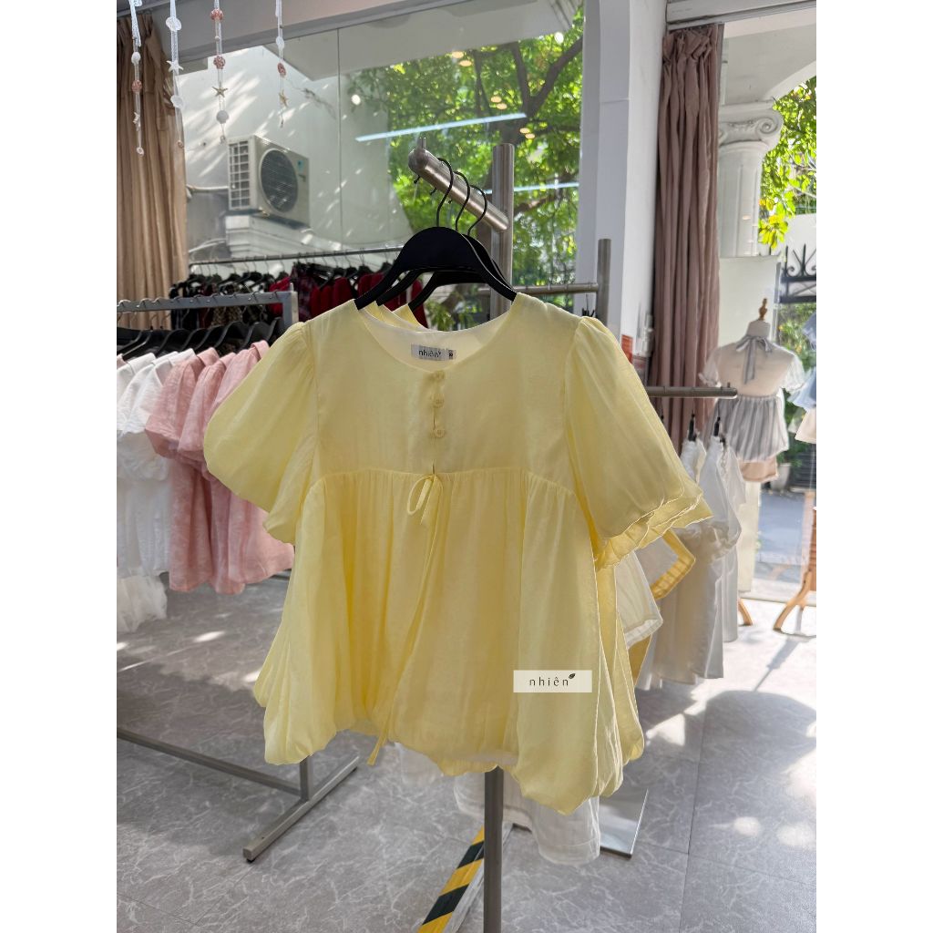 𝐕𝐢𝐯𝐢𝐚𝐧 𝐓𝐨𝐩 - Áo babydoll, áo tay phồng phối nút phong cách Hàn Quốc nhien.official NAS00006 | BigBuy360 - bigbuy360.vn