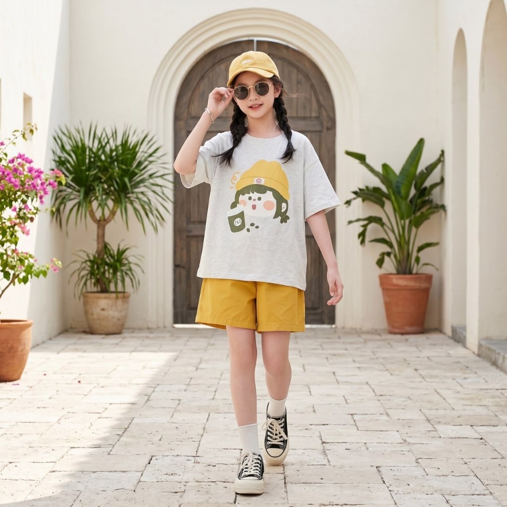 Áo cô gái mũ vàng (lẻ), Quần sooc kaki (lẻ) cho bé gái size đại BEESHOP H26029A - H26029Q