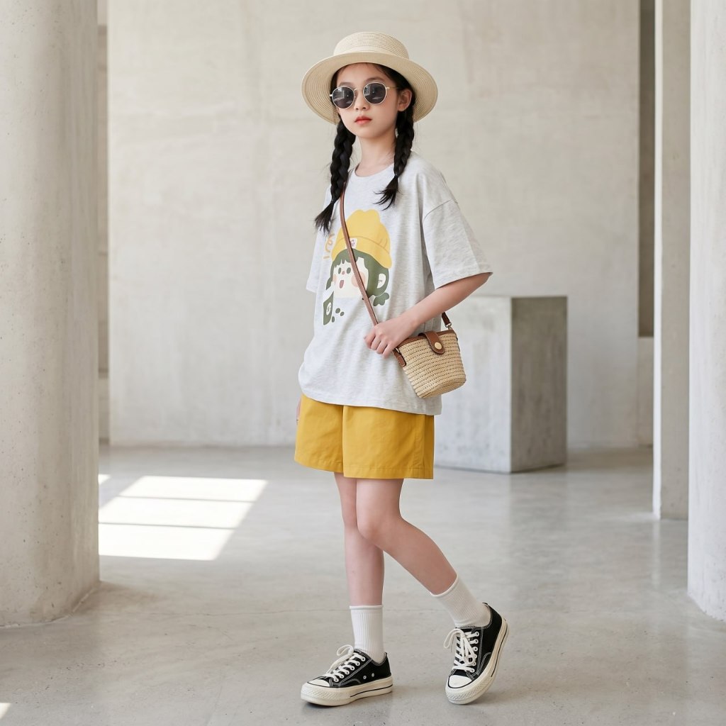 Áo cô gái mũ vàng (lẻ), Quần sooc kaki (lẻ) cho bé gái size đại BEESHOP H26029A - H26029Q