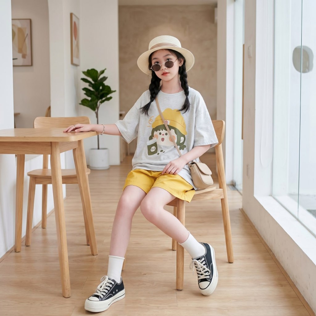 Áo cô gái mũ vàng (lẻ), Quần sooc kaki (lẻ) cho bé gái size đại BEESHOP H26029A - H26029Q