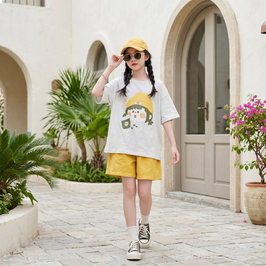 Áo cô gái mũ vàng (lẻ), Quần sooc kaki (lẻ) cho bé gái size đại BEESHOP H26029A - H26029Q