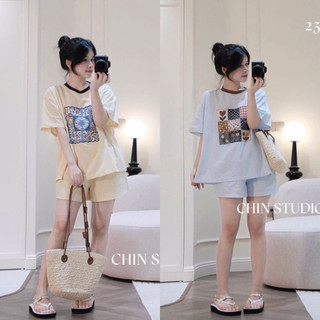 [ẢNH THẬT] SET ÁO IN HÌNH CỔ VIỀN MIX QUẦN CHUN SAIHCV