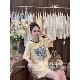 [ẢNH THẬT] SET ÁO IN HÌNH CỔ VIỀN MIX QUẦN CHUN SAIHCV