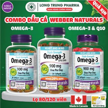 [CHÍNH HÃNG] Dầu cá Omega-3 EPA/DHA & CoQ10 Webber Naturals Hỗ Trợ Sức Khỏe Trí Não & Tim Mạch từ Canada (80/120 viên)