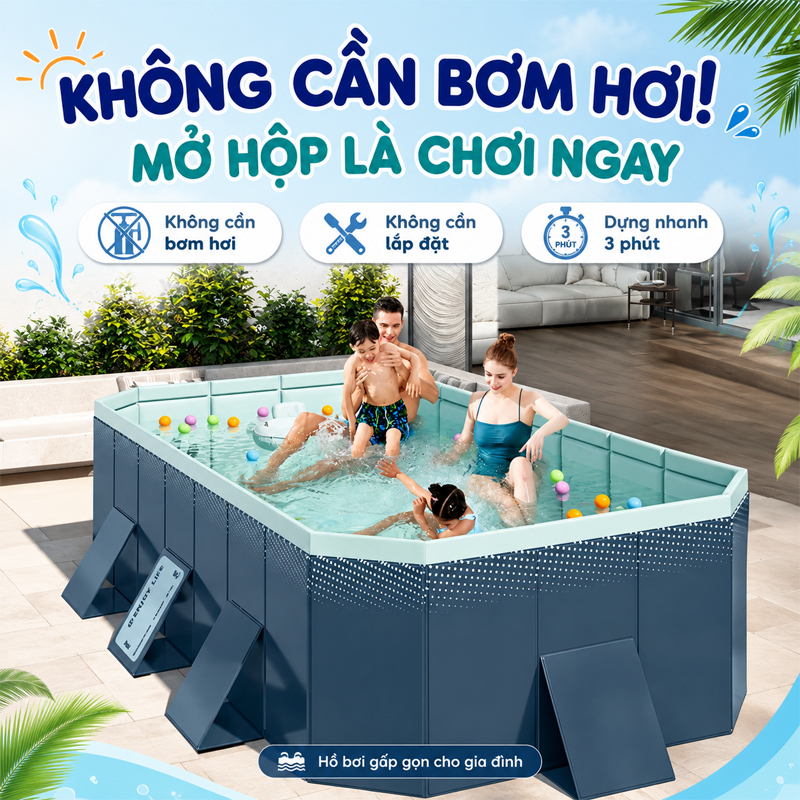 hồ bơi cho bé tại nhà,Bể bơi gấp gọn,Không cần cài đặt và lạm phát,chống mài mòn,dùng ngoài trời,PVC