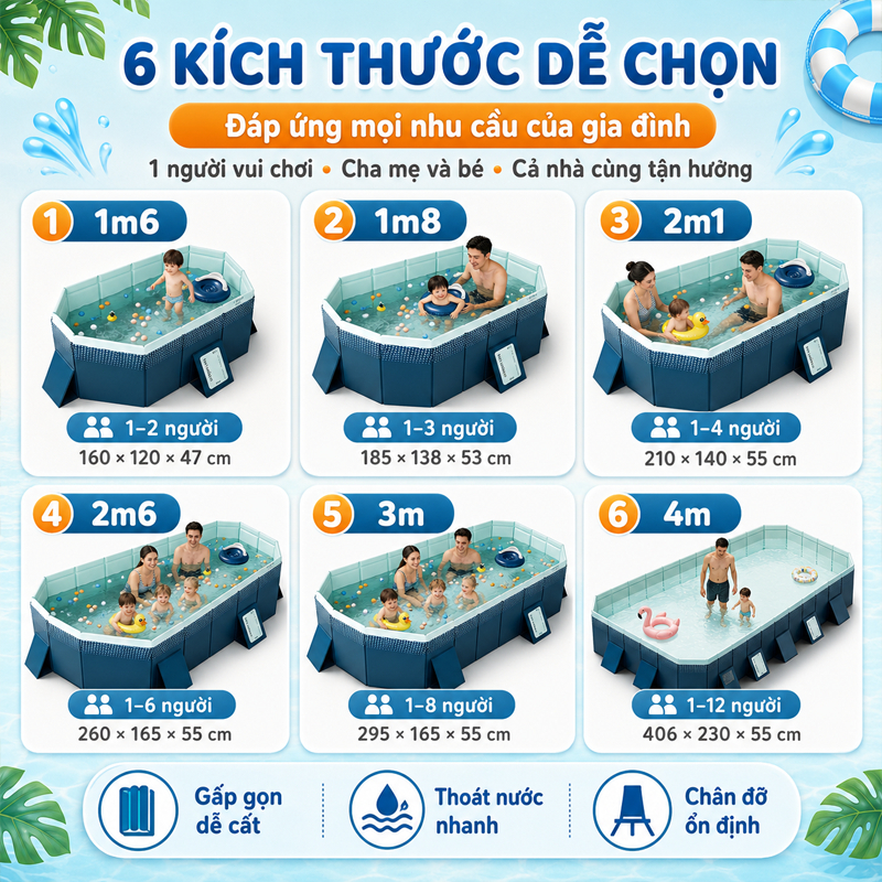 hồ bơi cho bé tại nhà,Bể bơi gấp gọn,Không cần cài đặt và lạm phát,chống mài mòn,dùng ngoài trời,PVC