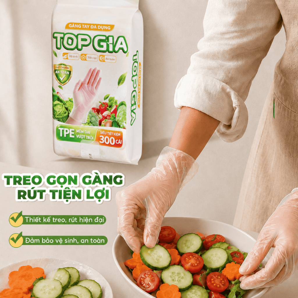 (BỊCH LỚN 300 CÁI- SIÊU DAI) Găng tay TPE treo tường dạng rút đa dụng tặng kèm móc treo phù hợp với tay người Vệt