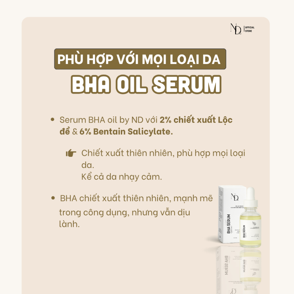 Tinh chất giảm mụn lưng, mụn mông, tẩy tế bào chết hóa học BHA SERUM ND 8% 15ml