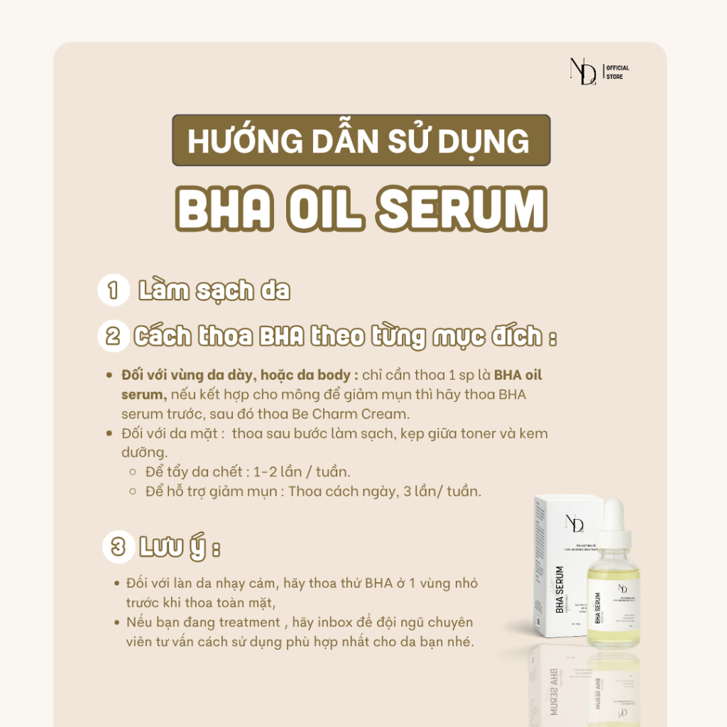 Tinh chất giảm mụn lưng, mụn mông, tẩy tế bào chết hóa học BHA SERUM ND 8% 15ml