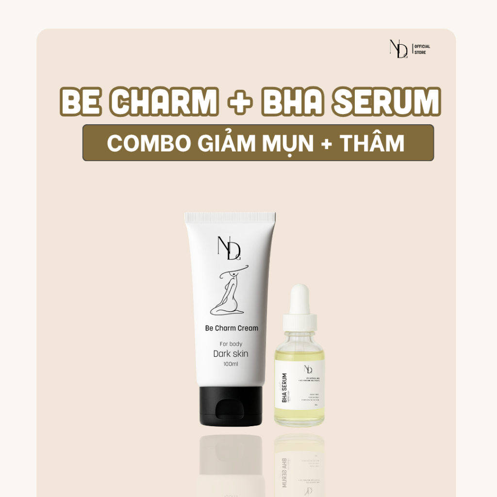 COMBO Kem Xóa Thâm Be Charm 100ml + BHA Serum 8% 15ml Giảm Mụn BHA ND