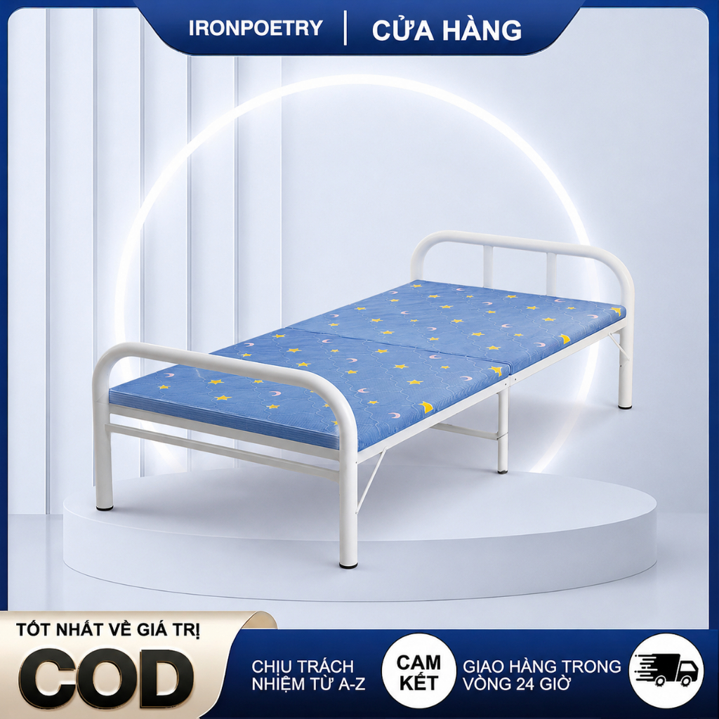 Giường Ngủ Trưa Văn Phòng IRONPO Gấp Gọn Nhẹ Khung Thép Chịu Lực