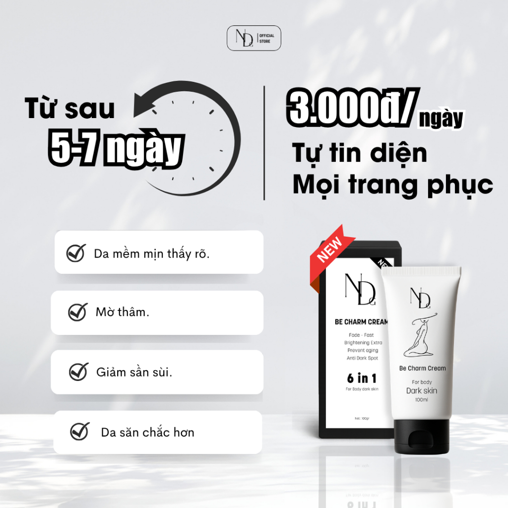 Kem Khử Thâm V3, Nách, Đầu Gối,... Be Charm Cream 100ml
