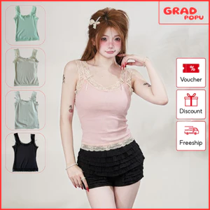 Áo 2 dây nữ GRADPOPU phối ren gợi cảm ôm body tôn dáng vải thun gân mềm mát phong cách Hàn Quốc PB52