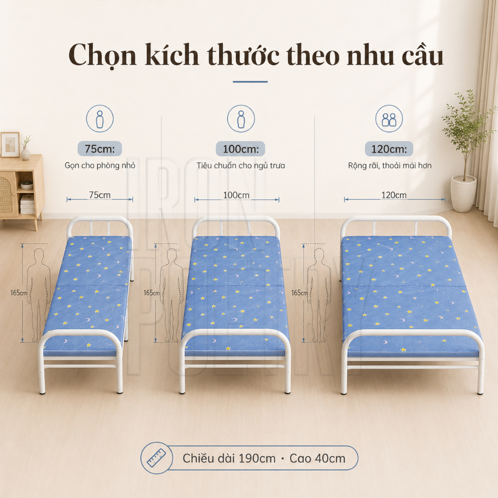 Giường Ngủ Trưa Văn Phòng IRONPO Gấp Gọn Nhẹ Khung Thép Chịu Lực