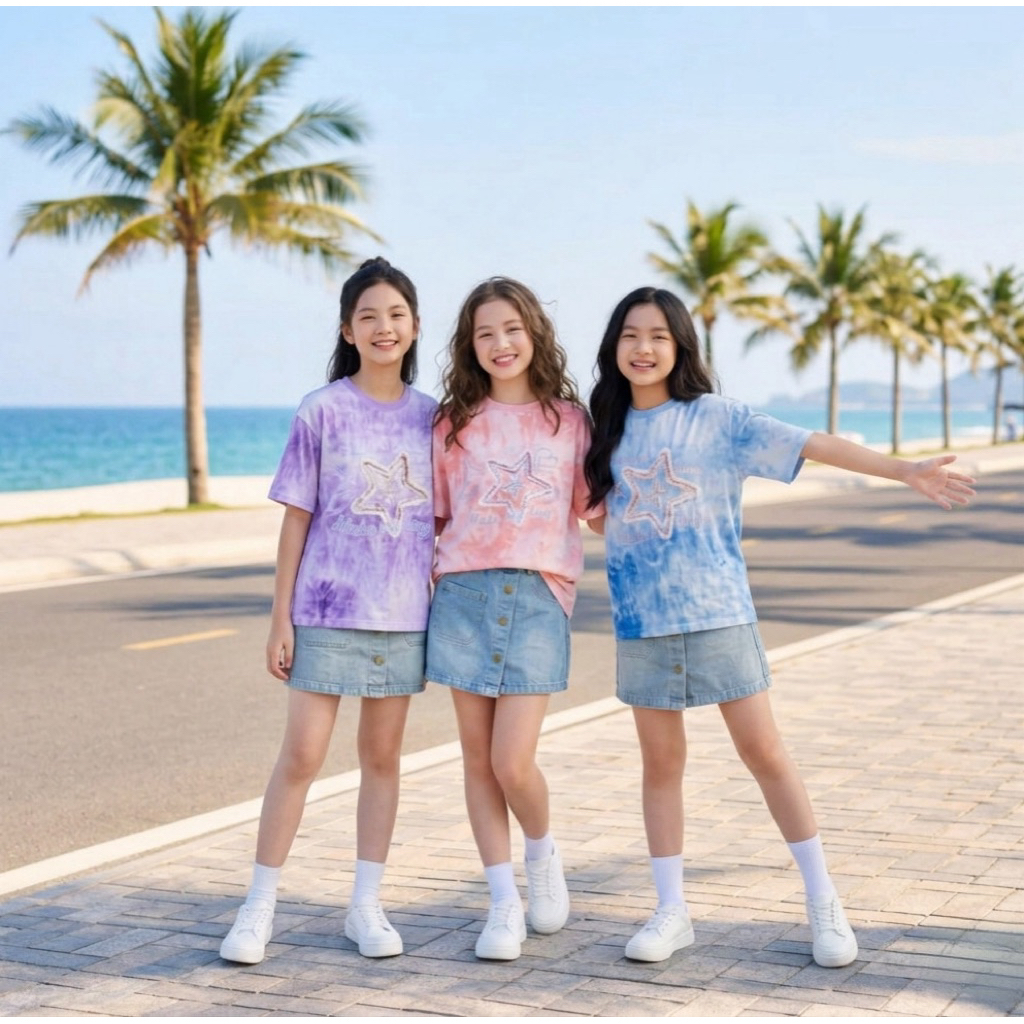 Áo cotton loang hình sao cho bé gái size đại BEESHOP H26052