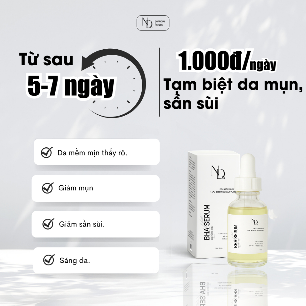 Serum Cho Da Mụn, Viêm Nang Lông, Lỗ Chân Lông To,... - BHA Serum 8% ND 15ml