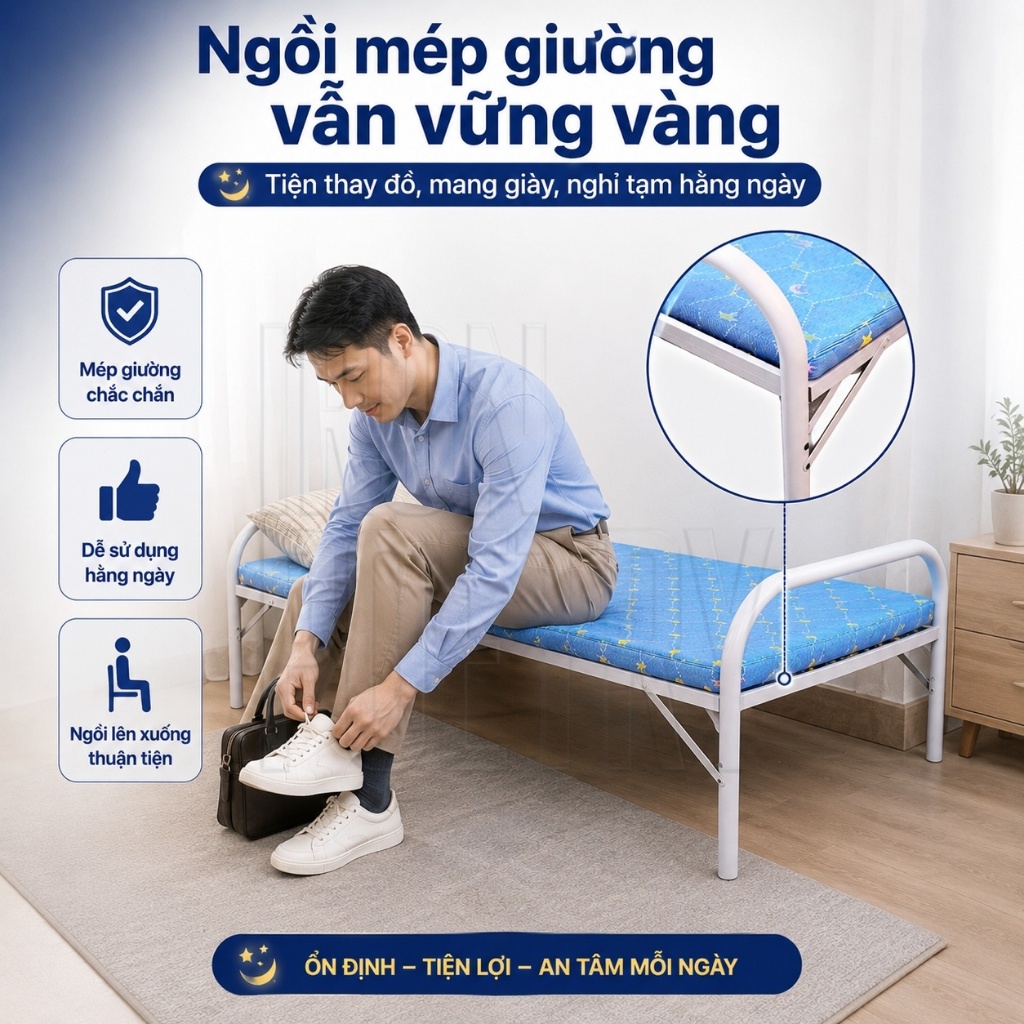 Giường Ngủ Trưa Văn Phòng IRONPO Gấp Gọn Nhẹ Khung Thép Chịu Lực