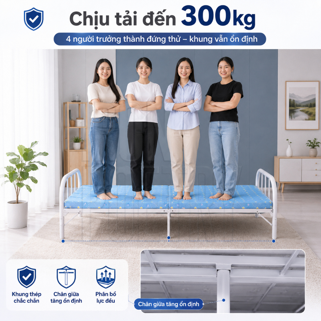 Giường Ngủ Trưa Văn Phòng IRONPO Gấp Gọn Nhẹ Khung Thép Chịu Lực