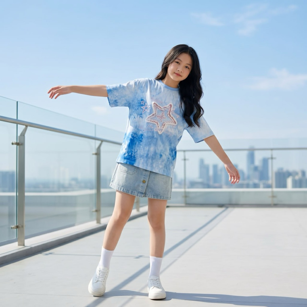 Áo cotton loang hình sao cho bé gái size đại BEESHOP H26052