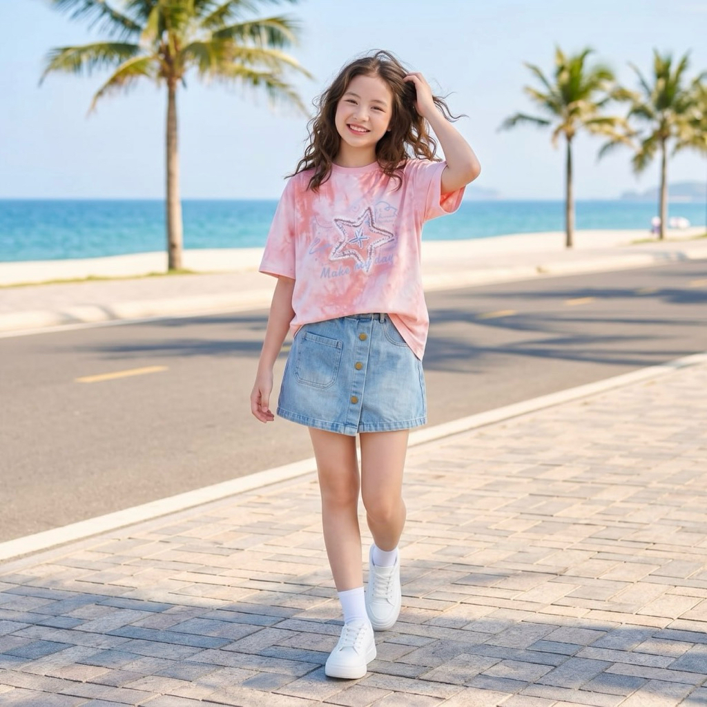 Áo cotton loang hình sao cho bé gái size đại BEESHOP H26052