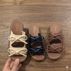 Dép nữ 2 quai đính nơ mẫu mới, đế êm mềm chân cao 4cm - Dép nữ thời trang