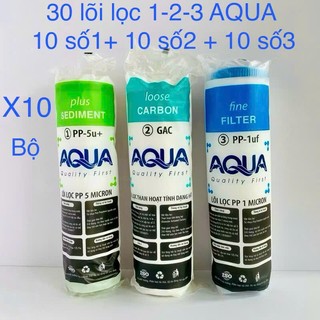 Combo (Sỉ) 10 Bộ lõi lọc nước 123 AQUA, dùng được cho tất cả dòng máy Kangaroo, Karofi, Sunhouse, Aqua