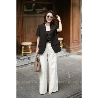 Áo blazer không ve hai vạt HAGOO thiết kế tay ngắn thiết kế cổ cong mềm mại trẻ trung [B8137]