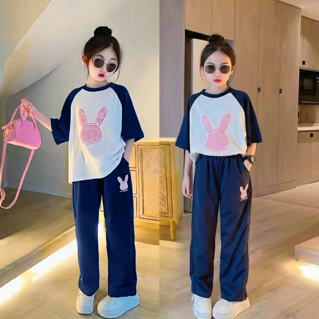 Set quần dài kèm áo tay nối in thỏ cho bé gái size đại BEESHOP H26046