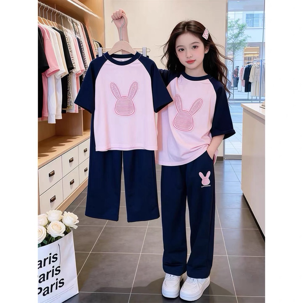 Set quần dài kèm áo tay nối in thỏ cho bé gái size đại BEESHOP H26046