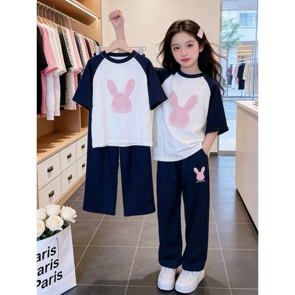 Set quần dài kèm áo tay nối in thỏ cho bé gái size đại BEESHOP H26046