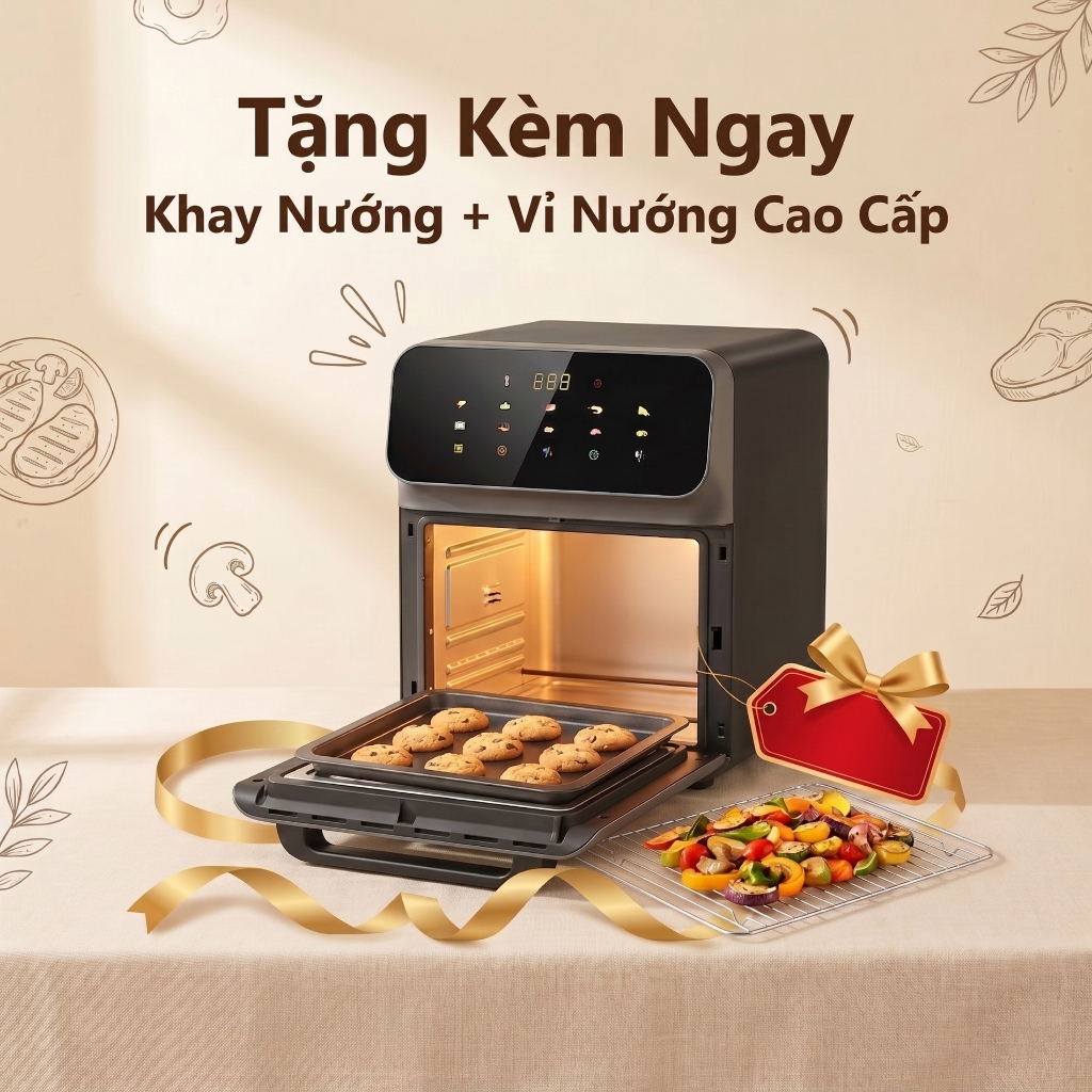 TIXX Nồi chiên không dầu 3D 360° công nghệ làm nóng có cửa kính quan sát Nồi chiên không dầu