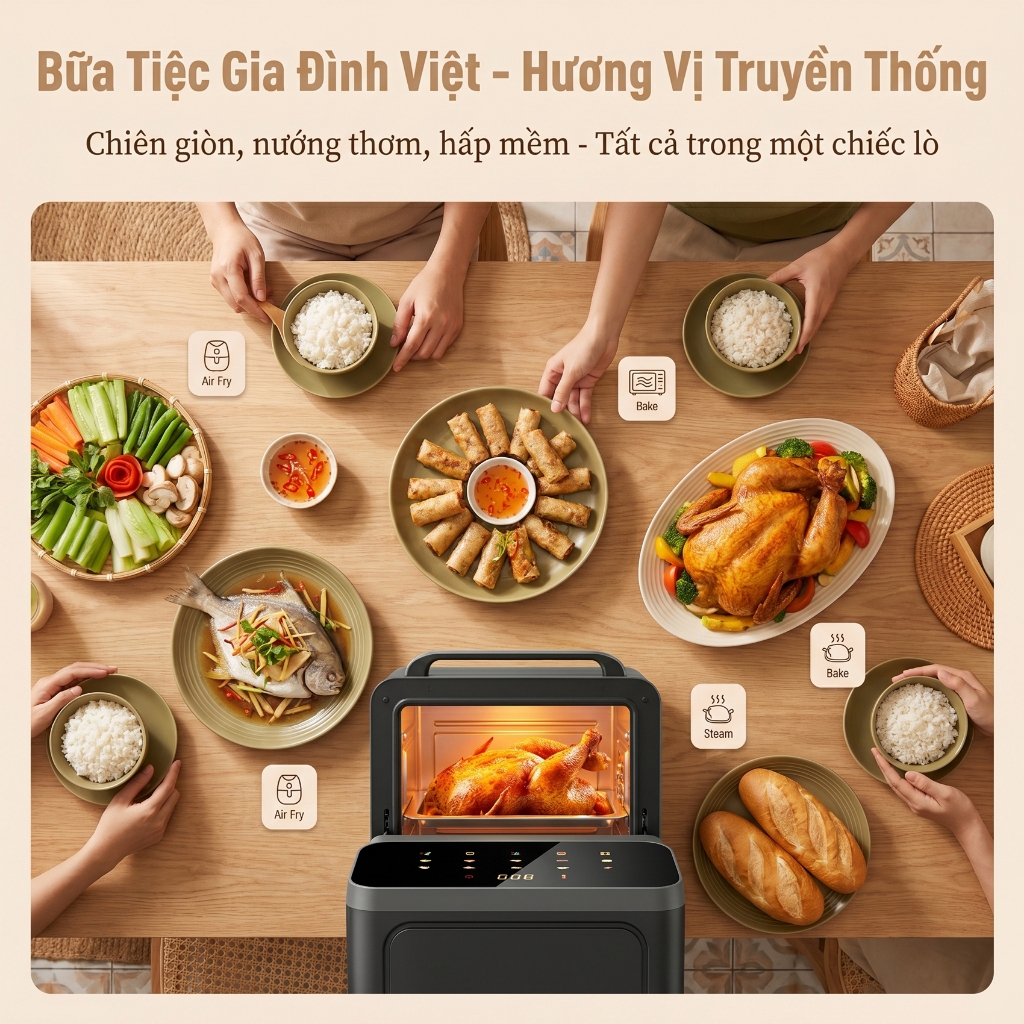 TIXX Nồi chiên không dầu đa năng 1350W đều 360 độ Kính trong suốt xem trực tiếp