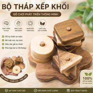 Bộ thả hình khối hình trụ bằng gỗ, đồ chơi Montessori phát triển thông minh Chàng Trai Gỗ