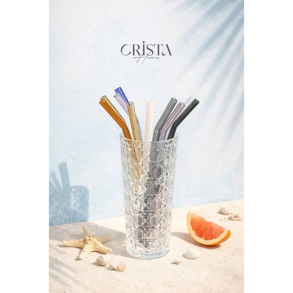Bộ 5 Ống Hút Thủy Tinh 23CM 60248, 60249 - Crista Home Cao Cấp