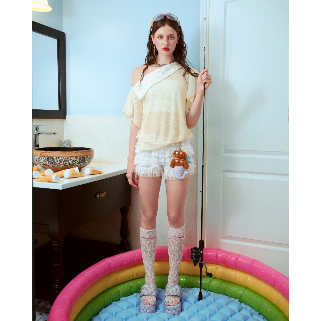 Sundae Top (Không gồm áo trong) - Remmus | Áo xuyên thấu dệt kim lệch vai lá cổ phối ren - BST SUMMER SLUMBER