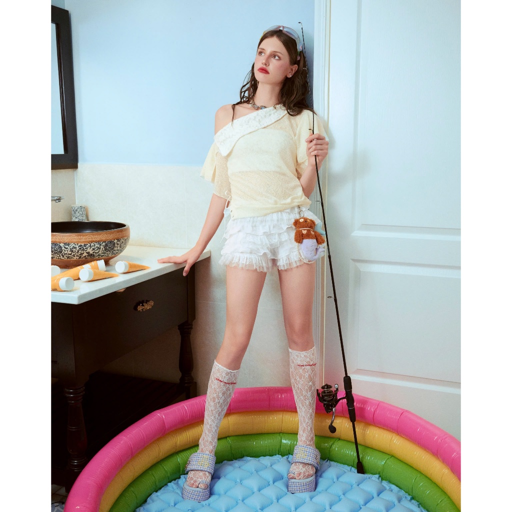 Sundae Top (Không gồm áo trong) - Remmus | Áo xuyên thấu dệt kim lệch vai lá cổ phối ren - BST SUMMER SLUMBER