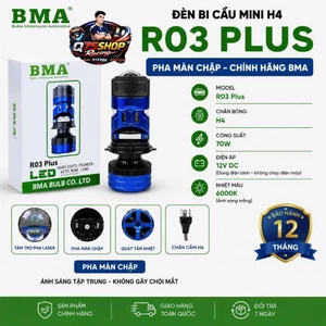 Đèn pha bi cầu R03Plus Pha màn chập chính hãng BMA trợ pha laser rộng 70w cho oto và xe máy chân H4