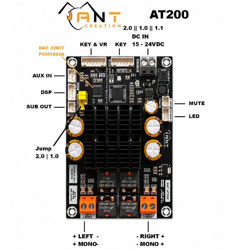 ANT AT200 - Mạch AT200 2.0|1.1|1.0 liền công suất TPA3221(M - 100W X2 ...