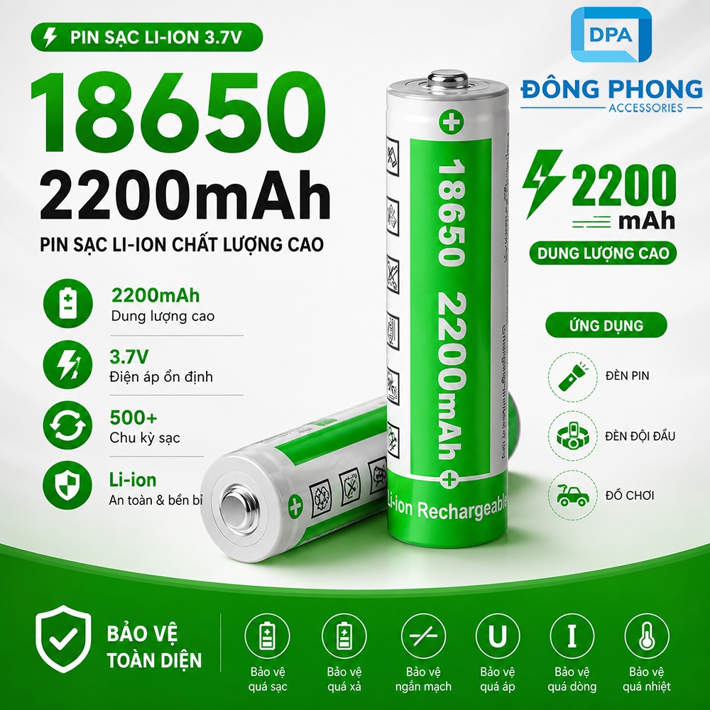 Pin Sạc 18650 2200mAh Lithium-ion 4.2V | Shopee Việt Nam